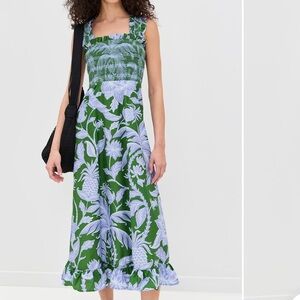 FARM Rio Green and Lavender Floral Midi Dress